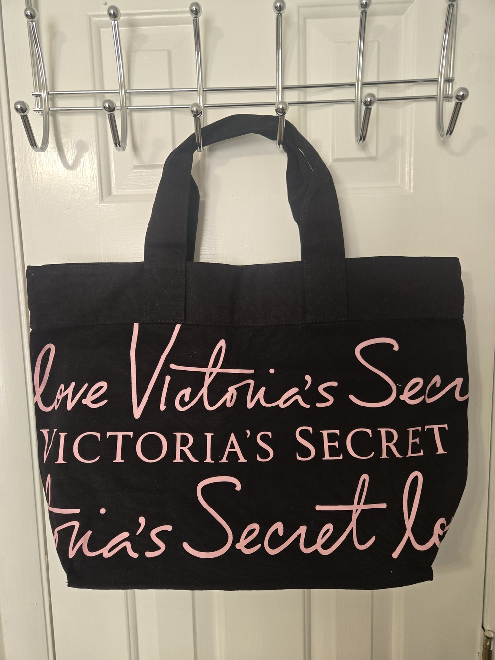 Victoria's Secret Black Tote with Pink Script Logo